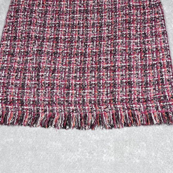 Talbots Skirt Size 6P Petites Pink Plaid Tweed Fray Fringe Hem Wool Blend Pencil - Picture 3 of 12